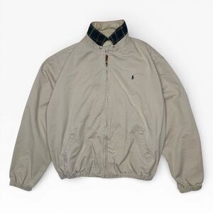 Vtg Polo Ralph Lauren Harrington Jacket Tan Khaki Zip Up Plaid Collar Bomber XL